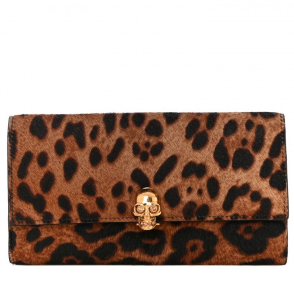 Alexander McQueen Leopard Calf Skin Skull Continental Wallet